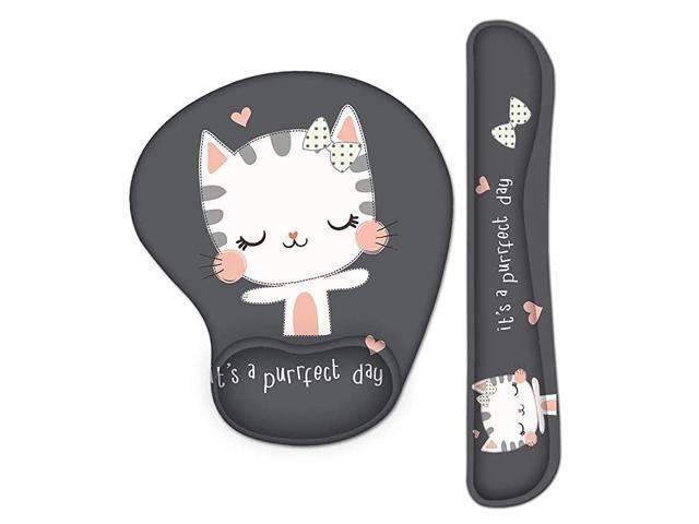 Keyboard Wrist Rest Mouse Pad Ergonomic Mouse Mat Wrist Rest Support Set Gaming Mouse Pad Gel Memory Foam Set for Computer Laptop Office Cat KM17