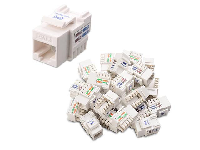 UL Listed 25Pack RJ45 Keystone Jack in White and Keystone PunchDown Stand