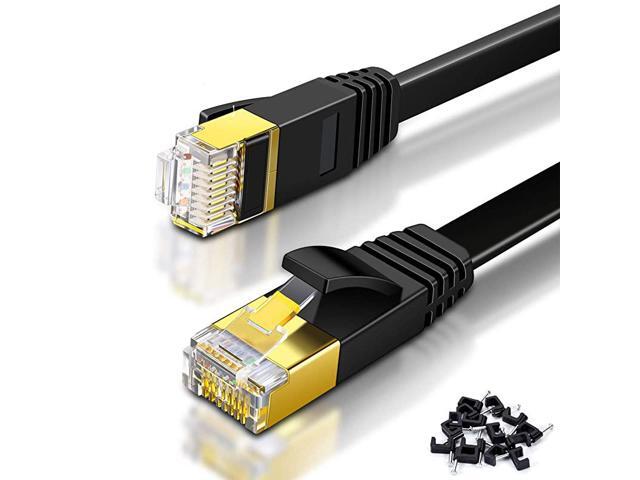 Ethernet Cable Cat6 100ft Black Flat High Speed Internet Network Cable with Cable Clips Computer Cable with Snagless Rj45 Connectors 100 feet Black