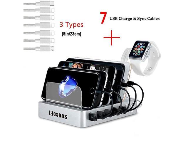 USB Charging Station for iPhone Charger Station with 5 lPhone Charger1 TypeC1 Micro CableiWatch Stand6Port Charging Station for Multiple