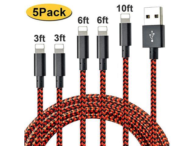 Nylon Braided Phone Charger Cable 5 Pack336610FT USB Fast Charging Cord Black Red