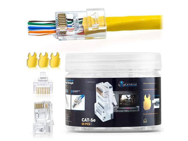 Cat55e Pass Through Connectors Pack of 50Jar EZ Crimp Connector UTP Network Plug for Unshielded Twisted Pair Solid Wire Standard Cables
