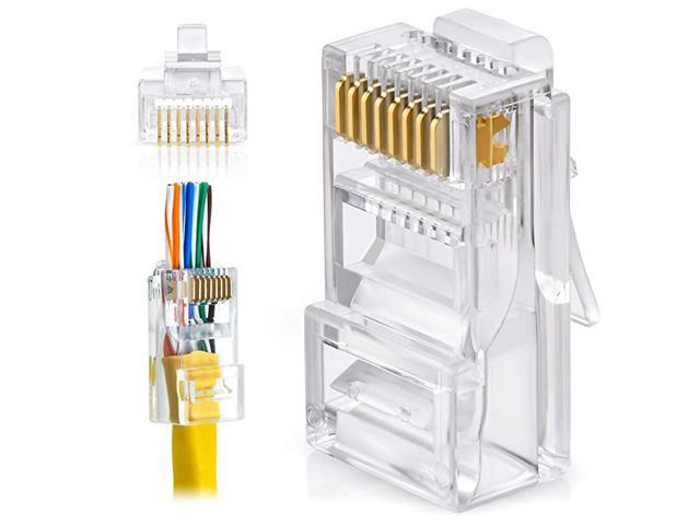 Cat5 Cat5e Pass Through Connectors Pack of 100 EZ Crimp Connector UTP Network Unshielded Plug for Twisted Pair Solid Wire Standard Cables