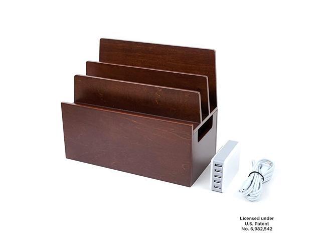 Wood Multi Device Organizer Stand and Charging Station for Smartphones Tablets and Laptops Includes 5USB Hub Charger Combo