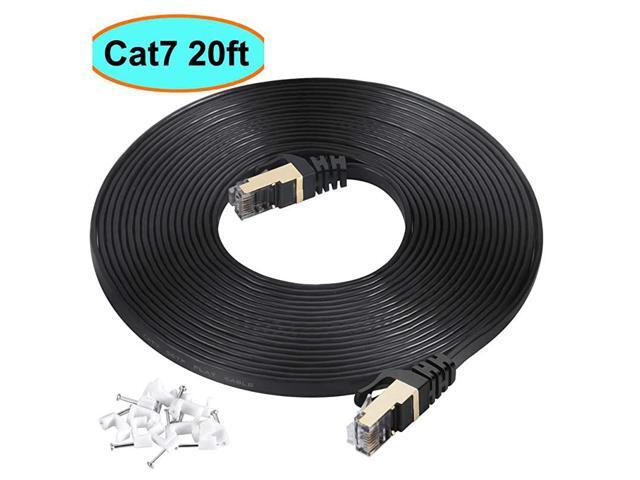 Cat7 Ethernet Cable 20 ft Black Shielded STP High Speed Flat RJ45 Cat7Category 7 Internet LAN Computer Patch Cord Cable Faster Than Cat5Cat620