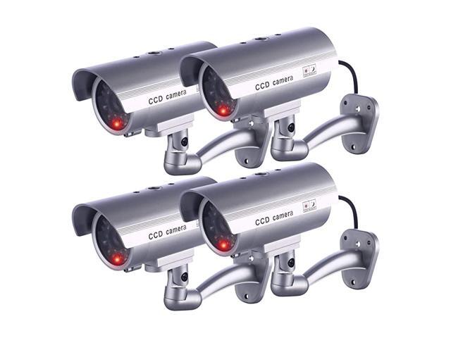 Dummy Security Camera Fake Cameras CCTV Surveillance System with Realistic Simulated LEDs for Home Security + Warning Sticker OutdoorIndoor Use 4 Pack