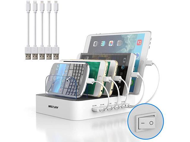 Charging Station for Multiple Devices 5 Port Multi USB Charger Station with Power Switch Compatible with iPhone iPad Cell Phone Tablets White 5