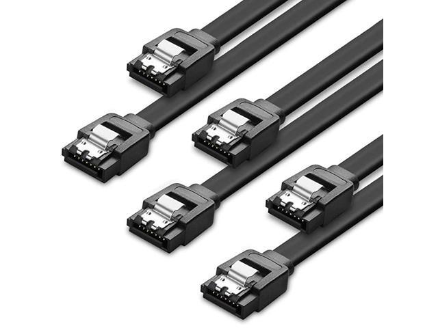 SATA Cable III 6Gbps HDD SDD Data Cable 15 Inch Black 3 Pack 8pin 60 Gbps SATA 3 Cable with Straight Connector Locking Latch Wire Cord Plug for