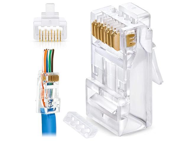 23AWG Cat66a Pass Through Connectors Pack of 100 EZ Crimp UTP Network Plug for Large Diameter Cable Transparent Passthrough Ethernet Insert
