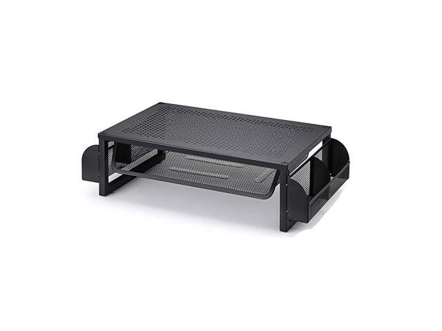 Metal Monitor Riser Stand and Computer Desk Organizer with Drawer Black