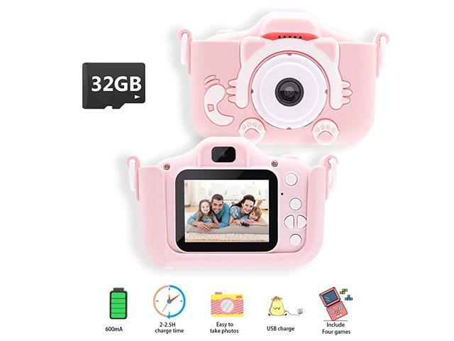 Kids Camera Digital Video Camera for Girls Toddlers Toy and Girls Age 3 4 5 6 7 8 9 10 with 32GB SD CardPink