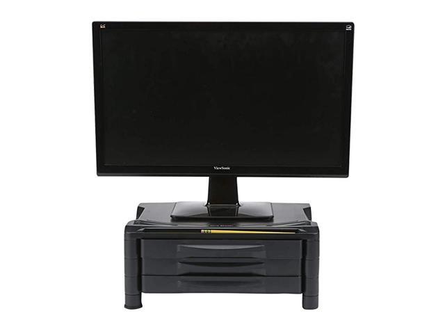 3DRPLMONSTBLK 3 Drawer Tier Plastic Monitor Stand with Storage for Computer Laptop Desk iMac Dell HP Printer Black