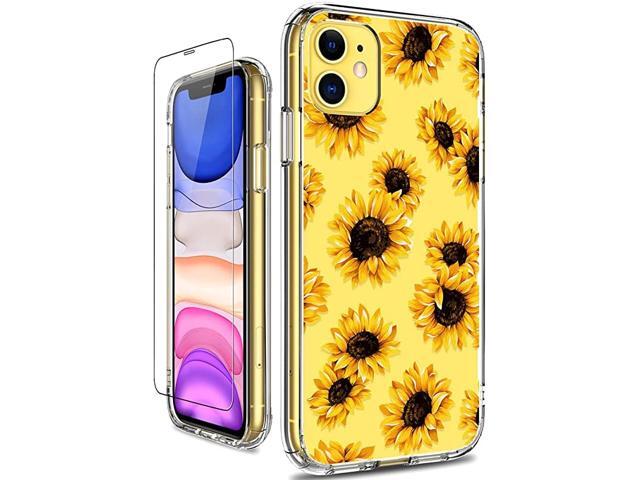 iPhone 11 Case with Screen Protector Clear Heavy Duty Protective Case Floral Girls Women Shockproof Hard PC Back Case with Slim TPU Bumper Cover