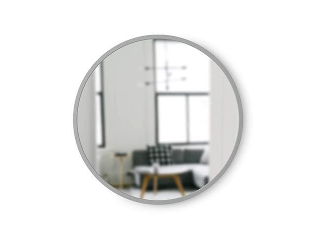 Grey Hub Rubber Frame18Inch Round Mirror for Entryways Bathrooms Living Rooms and More Doubles as Modern Wall Art 18Inch