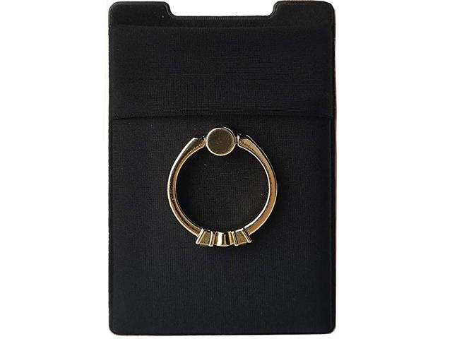 5in1 Cell Phone WalletStick On Spandex Ring Card Holder Sleeve BackDoublePocket+Magnetic+Finger Grip Strap Loop+Kickstand+RFID BlockMost of