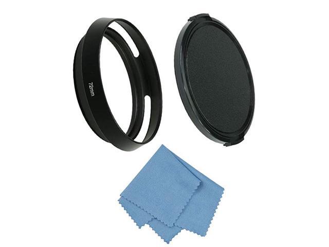 Camera Standard Hollow Vented Metal Lens Hood with Cleaning Cloth and Lens Cap Compatible with LeicaFujiNikonCanonSamsung Standard Thread Lens