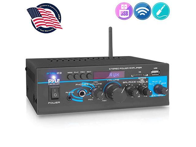 Home Audio Bluetooth Power Amplifier System 2X40W Mini Dual Channel Mixer Sound Stereo Receiver Box w RCA USB AUX Headphone Mic Input LED For PA