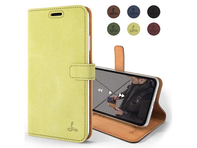 Vintage Wallet for Apple iPhone XR Real Leather Wallet Phone Case Genuine Leather with Viewing Stand 3 Card Holder Flip Folio Cover with