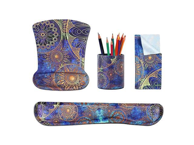 Keyboard Wrist Rest Pad and Mouse Wrist Rest Support Mouse PadMatching Pen Holder and Cleaning Cloth for Glasses4Blue Flower