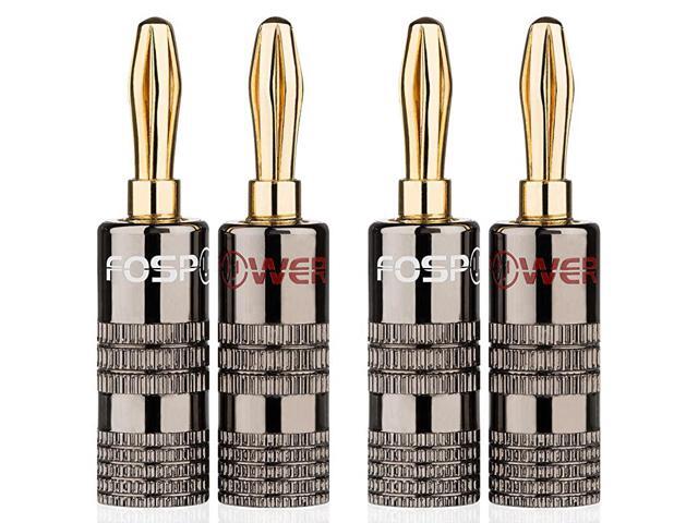 Banana Plugs 2 Pairs 4 pcs Closed Screw 24K Gold Plated Banana Speaker Plug Connectors for Speaker Wire Wall Plate Home Theater AudioVideo Receiver