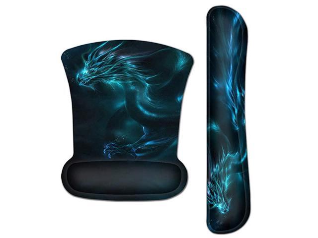 Mouse Pad Wrist Support Gaming Keyboard Wrist Pad Combo Set Durable Ergonomic Anti Slip NonSlip Square Base Rest Support Blue Dragon Design