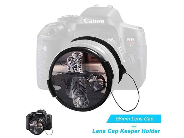 Snap on Front Lens Cap with Lens Cap Keeper Holder Camera Lens Cover Lens Cap Leash Compatible for Canon Nikon Sony and Other DSLR Camera Cat