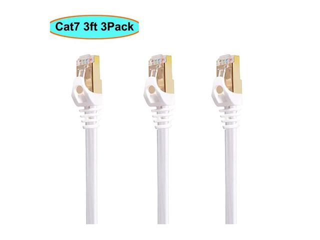 Cat7 Ethernet Cable 3 ft White Shielded STP High Speed Flat RJ45 Cat7Category 7 Internet LAN Computer Patch Cord Cable Faster Than Cat5Cat63 Feet