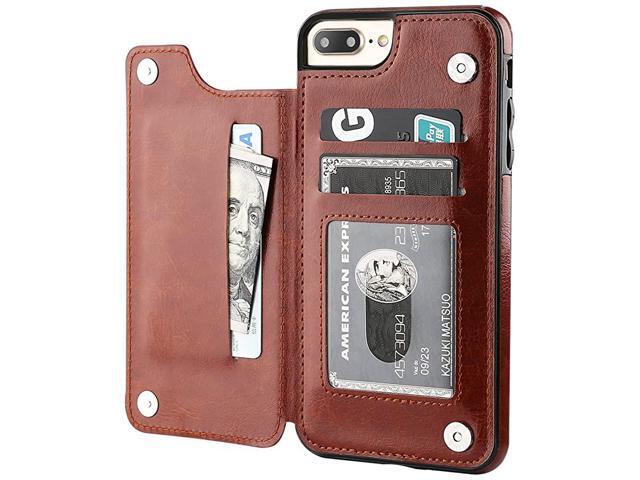 iPhone 7 Plus iPhone 8 Plus Wallet Case with Card Holder Premium PU Leather Kickstand Card Slots CaseDouble Magnetic Clasp and Durable Shockproof