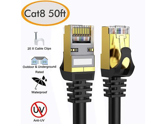 8 Ethernet Cable 50 ft Shielded 26AWG Lastest 40Gbps 2000Mhz SFTP Patch Cord Heavy Duty High Speed 8 LAN Network RJ45 Cable in Wall Outdoor
