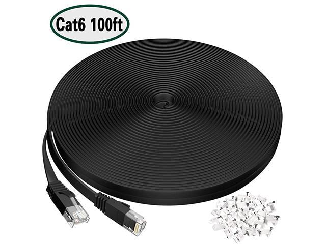 Ethernet Cable 100ft Long Flat Internet Cable for Gaming High Speed Network Cord with Clips RJ45 Snagless Connector Fast Computer LAN Wire for