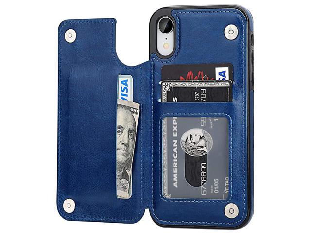 iPhone XR Wallet Case with Card Holder Premium PU Leather Kickstand Card Slots CaseDouble Magnetic Clasp and Durable Shockproof Cover for iPhone XR
