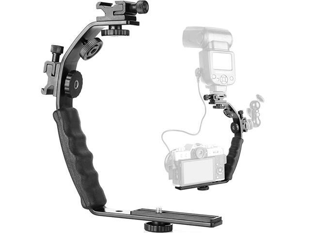 Camera L Bracket Mount Video Grip LBracket with Dual Flash Cold Shoe Mount 14 Tripod Screw Heavy Duty Padded Hand Grip for DSLR Camera Camcorder