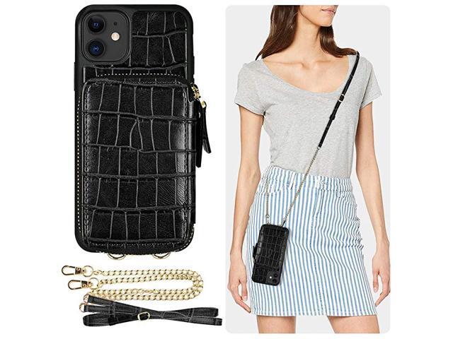 iPhone 11 Wallet Case iPhone 11 Case with Card Holder Slot Crossbody Chain Handbag Purse Wrist Strap Zipper Crocodile Skin Leather Case Protective