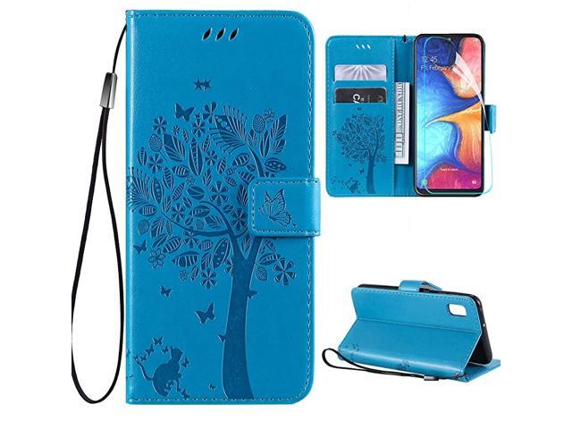 A10e Case with Screen ProtectorSamsung A10e Wallet CaseA10e Flip Case PU Leather Emboss Tree Cat Flowers Folio Magnetic Kickstand Cover Card Slots