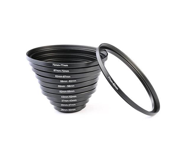 11pcs Metal Stepping Rings Step Up Ring Set 2630MM 3037MM 3743MM 4352MM 5255MM 5558MM 5862MM 6267MM 6772MM 7277MM 7782MM Compatible with Canon
