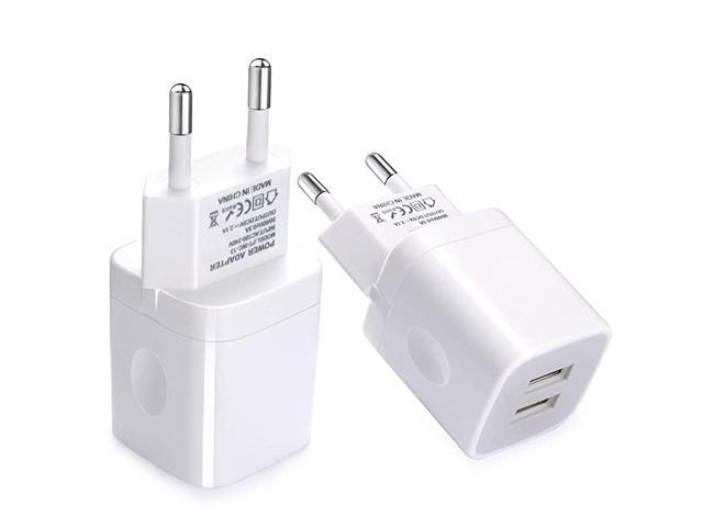 European Wall Charger 2Pack USB 21AMP Universal Europe Charger Block Dual Port Plug Compatible for iPhone X877 Plus 66 Plus 5S 5 4S Samsung S5 S4