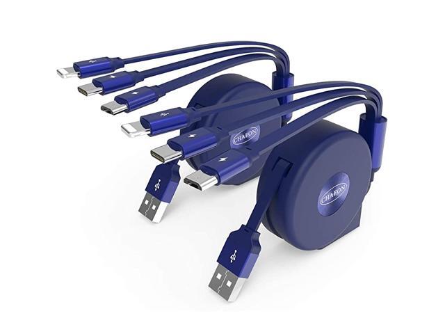 2 Pack Multi Charging Cable Retractable 3 in 1 USB Charger Cord Data Sync Connector PhoneType CMicro Compatible with Smart Phone Tablets Speaker