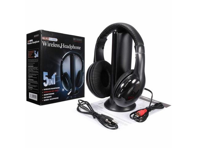 New 5 in 1 Hi-Fi Wireless Headset Headphone Earphone for TV DVD MP3 PC Black
