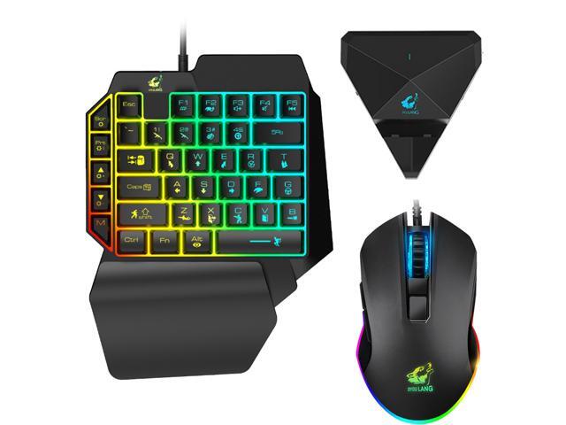 One Handed Gaming Keyboard Mouse and Adapter Combo Wired Mechanical Feel Rainbow Backlit Half Keyboard Support Wrist rest USB Wired Gaming
