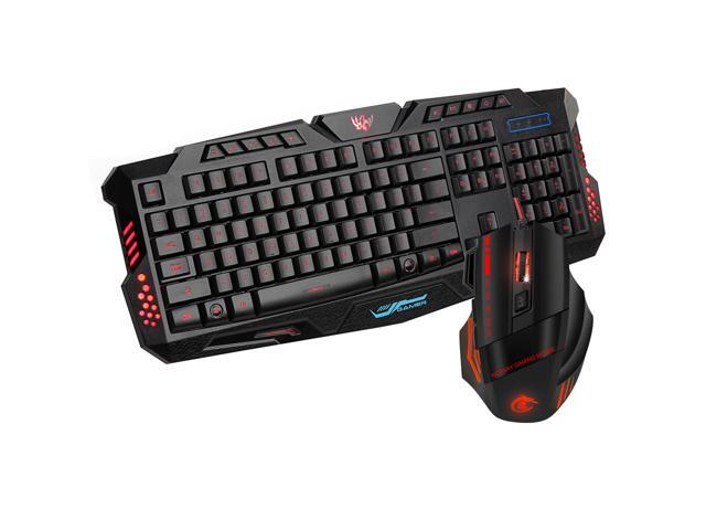 Wired Gaming Keyboard and Mouse Set Three-Color Backlit Adjust keyboard and Seven key Colorful Glowing Gaming Mouse up to 3200dpi with Firepower