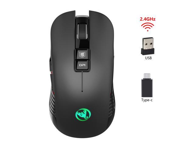 Wireless Rechargeable Gaming Mouse with Mute Illuminated Ergonomic Optical RF Wireless Mouse for Mac and PC up to 3600dpi