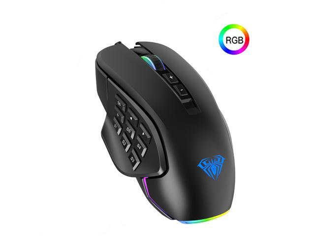 RGB Gaming Mouse With Side Buttons 14 Key Macro Programmable-Buttons 10000 DPI Wired USB Backlit Mouse for Laptop/PC Gamer