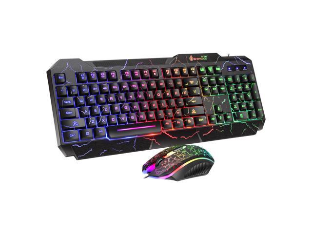 Wired Gaming Keyboard and Mouse Combo Crack Backlit Gaming Keyboard with Multimedia Keys and LED Backlit Gaming Mouse 1600DPI for Windows PC Gamers