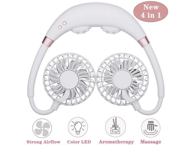 ZOLUIKIS Hands Free Portable Hanging Neck Fan with Massage Mode USB Rechargeable Neckband Fan with LED Lights 360° Rotation Wearable Fan for