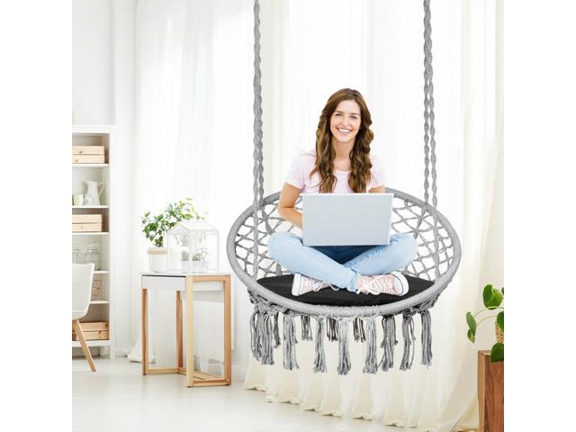 Macrame Cushioned Hanging Swing Hammock Chair