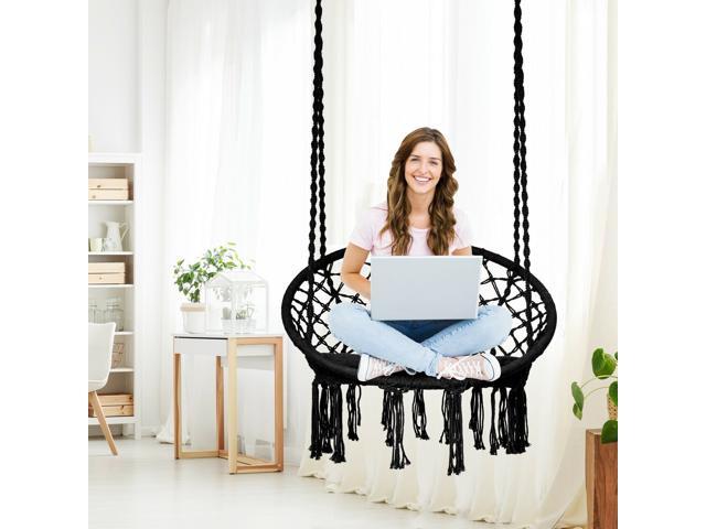 Macrame Cushioned Hanging Swing Hammock Chair