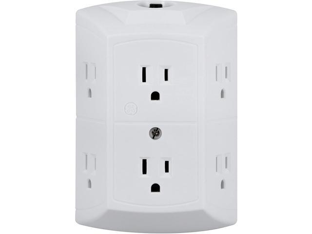 GE Pro 6 Outlet Surge Protector Adapter Spaced Tap 3-Prong Power Strip Charging Station Side Access White 43648