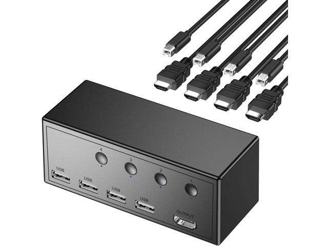 KVM Switch HDMI 4 Ports 4 USB 20 Hub UHD 4Kx2K @30Hz & 3D & 1080P Supported and Wireless Keyboard Mouse Share 4 Computers with one Keyboard Mouse