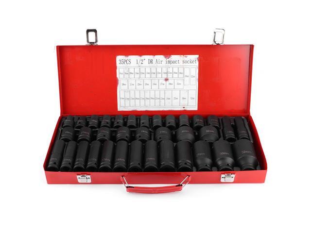 35Pcs Hex Bit Socket Sleeve Sets Metric Deep Impact for 1/2In Drive Ratchet 6 Point Tip Work Tool