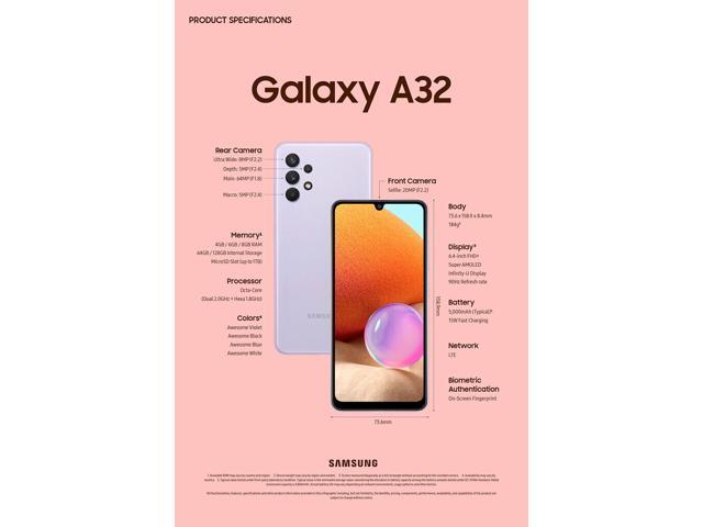 Samsung Galaxy A32 4G Volte Unlocked 128GB Quad Camera (LTE Latin/At & t/MetroPcs/Tmobile Europe) 64' (Not for Verizon/Boost) International Version